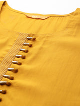 Mustard Solid Silk Blend Straight Kurta With Trousers & Dupatta