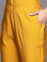 Mustard Solid Silk Blend Straight Kurta With Trousers & Dupatta
