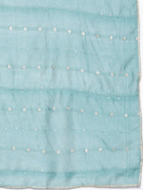Blue Yoke Design Silk Blend Straight Kurta With Trousers & Dupatta