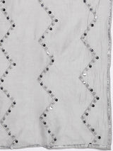 Grey Yoke Design Silk Blend Straight Kurta With Trousers & Dupatta