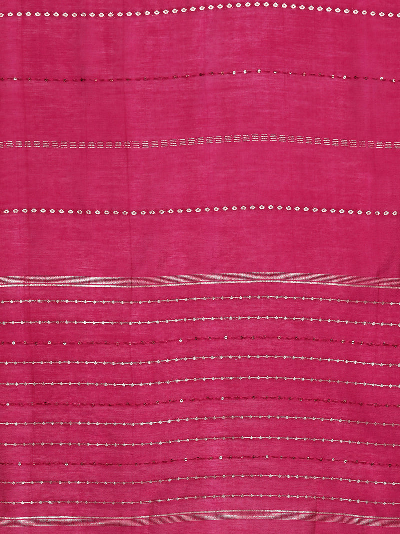 Pink Embroidered Silk Blend Straight Kurta With Trousers & Dupatta