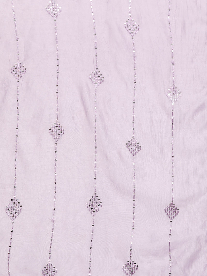Lavender Yoke Design Silk Blend Straight Kurta With Trousers & Dupatta
