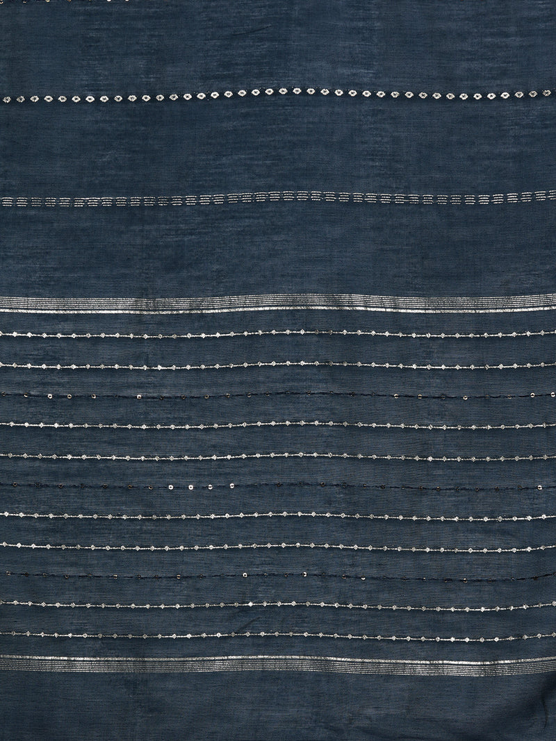 Blue Embroidered Silk Blend Straight Kurta With Trousers & Dupatta