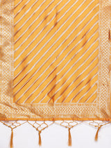 Mustard Solid Silk Blend Straight Kurta With Trousers & Dupatta