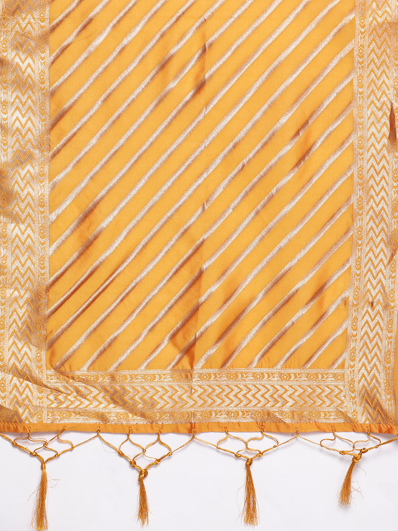 Mustard Solid Silk Blend Straight Kurta With Trousers & Dupatta