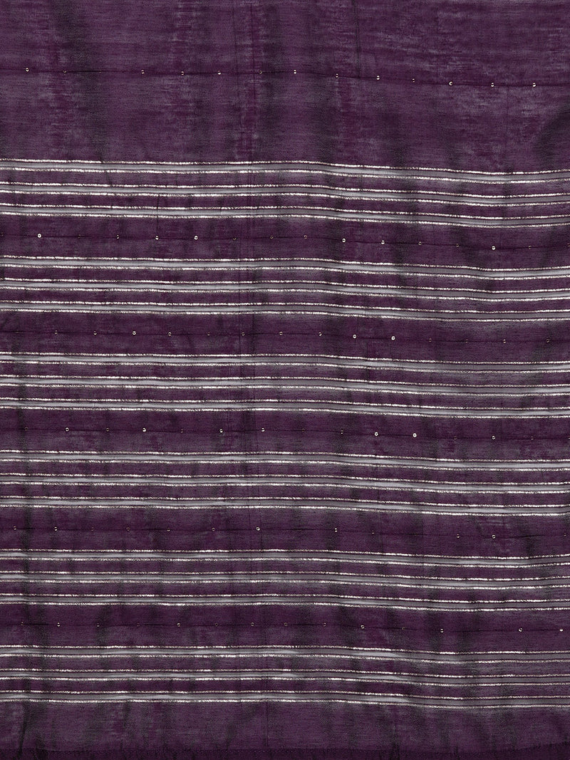 Purple Embroidered Silk Blend Straight Kurta With Trousers & Dupatta