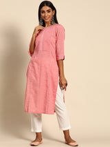 Pink Solid Cotton Kurta