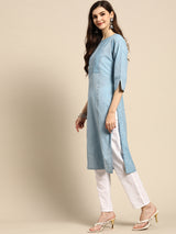 Blue Solid Cotton Kurta