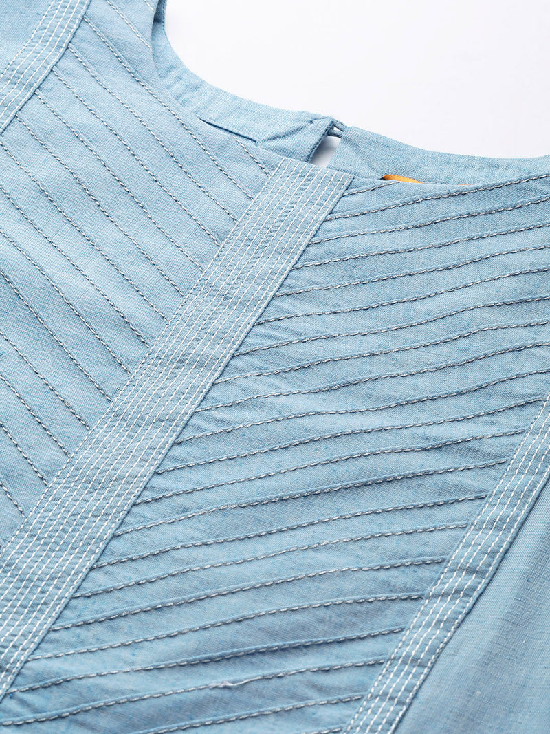 Blue Solid Cotton Kurta