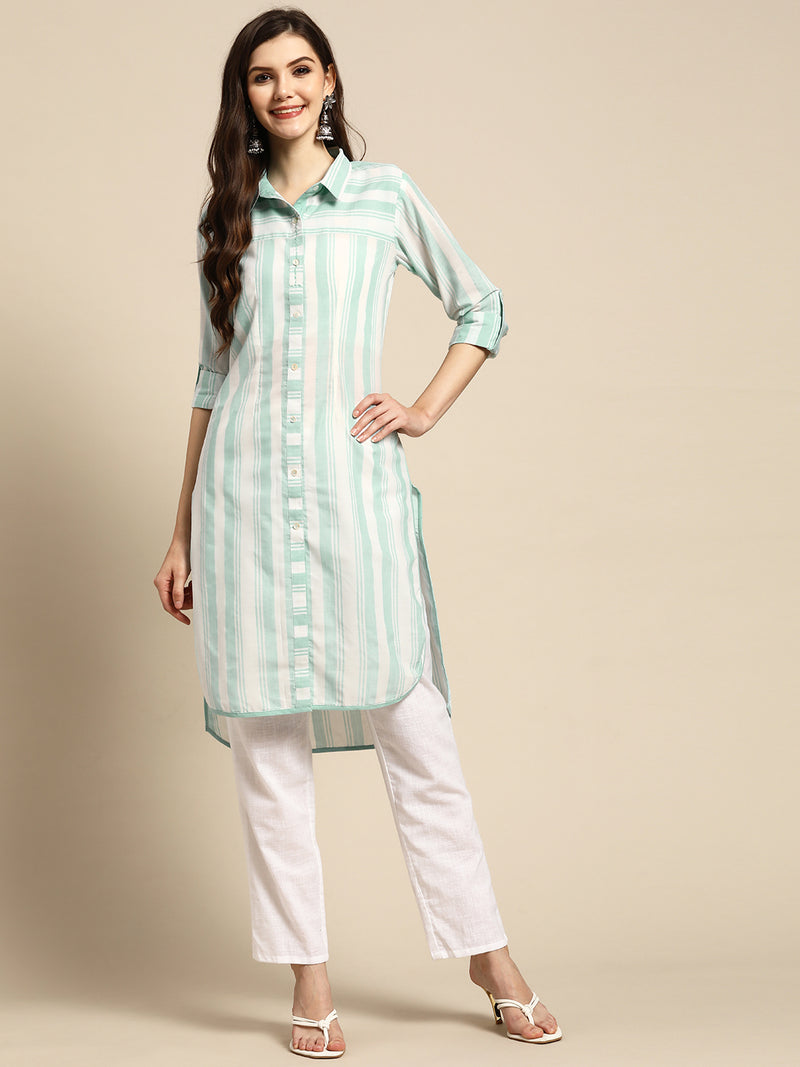 Blue Striped Cotton Kurta