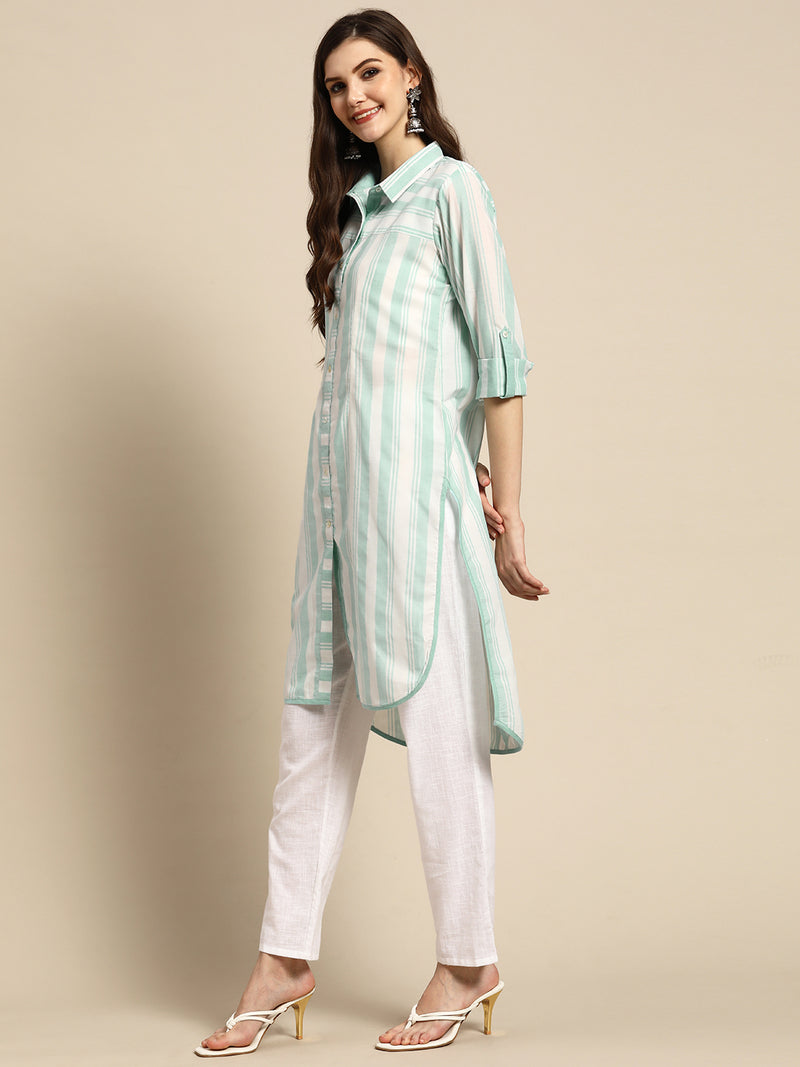 Blue Striped Cotton Kurta