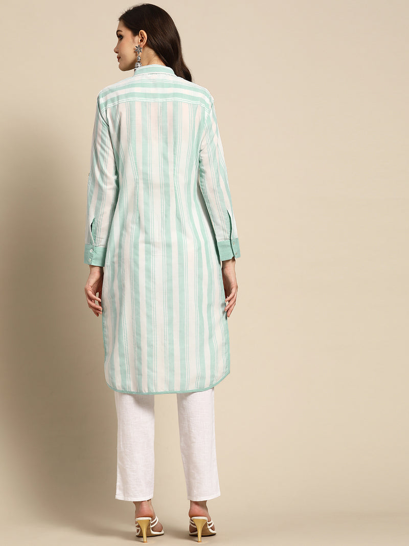 Blue Striped Cotton Kurta