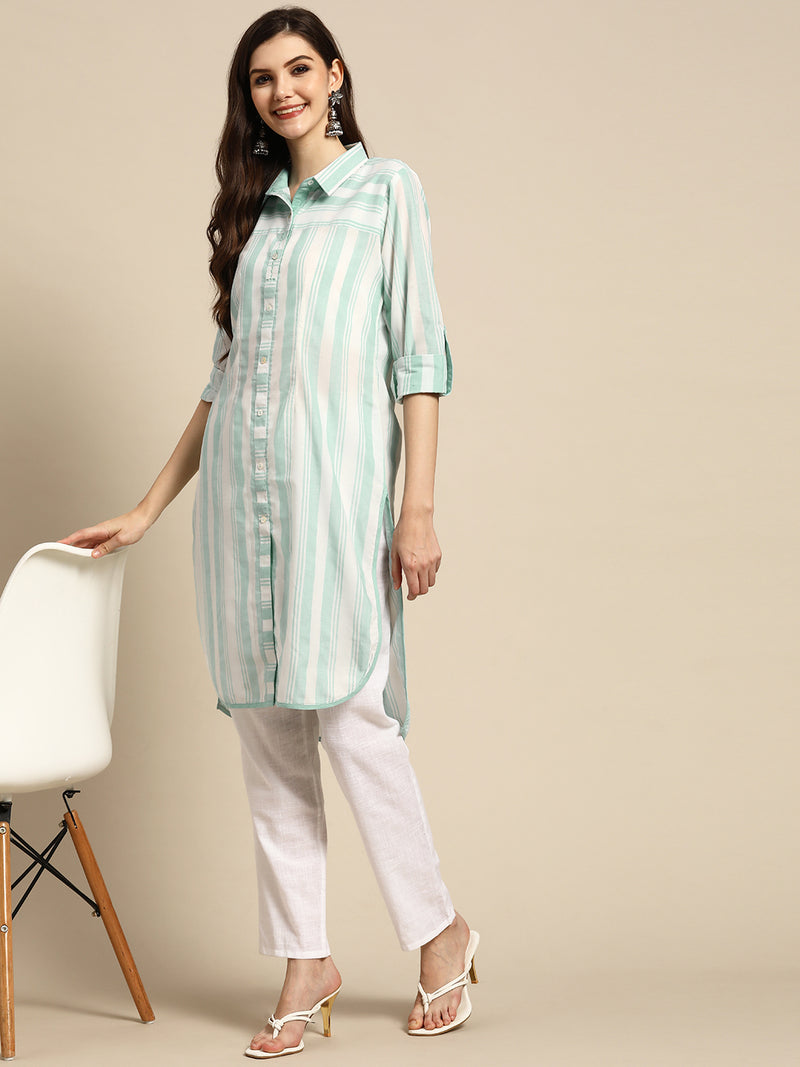 Blue Striped Cotton Kurta