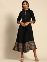 Black Printed Rayon Dress