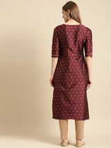 Maroon Woven Design Art Silk Straight Kurta