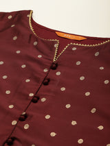 Maroon Woven Design Art Silk Straight Kurta
