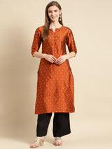 Rust Woven Design Art Silk Straight Kurta