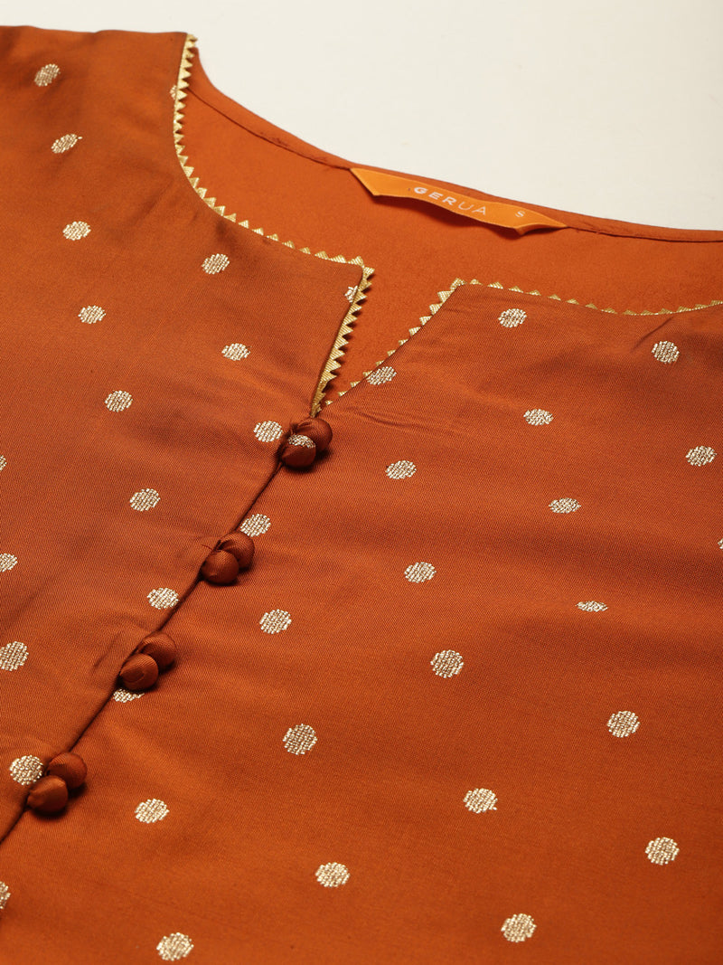 Rust Woven Design Art Silk Straight Kurta