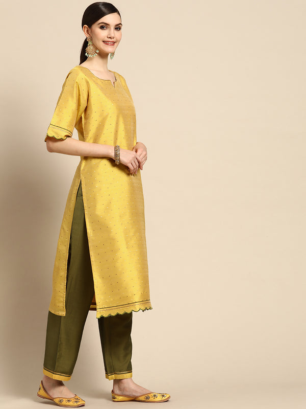 Yellow Self Design Art Silk Suit Set