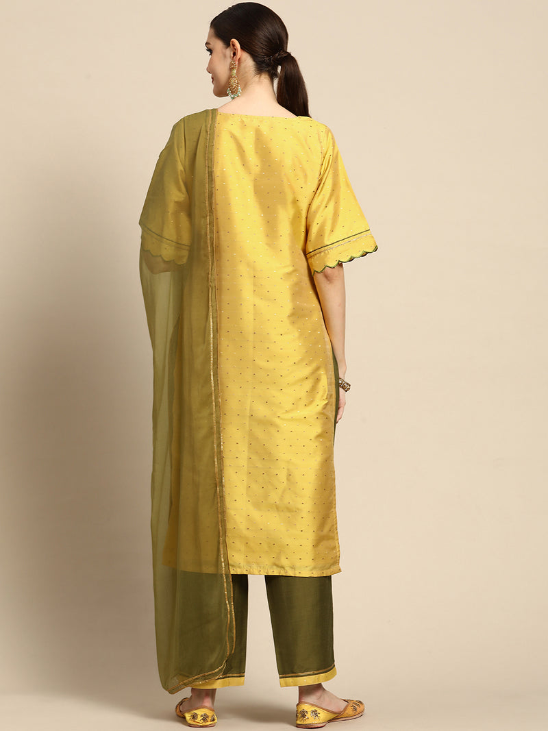 Yellow Self Design Art Silk Suit Set