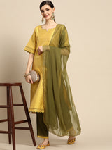 Yellow Self Design Art Silk Suit Set