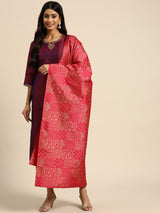 Purple Solid Silk Blend Straight Suit Set