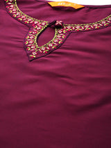 Purple Solid Silk Blend Straight Suit Set