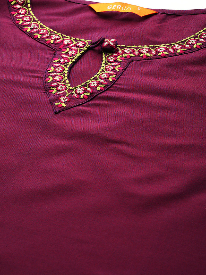 Purple Solid Silk Blend Straight Suit Set