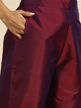 Purple Solid Silk Blend Straight Suit Set