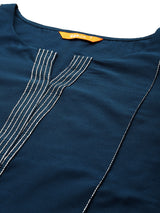 Blue Solid Silk Blend Straight Kurta With Trousers & Dupatta