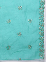 Green Solid Silk Blend Straight Kurta With Trousers & Dupatta