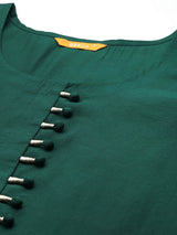 Green Solid Silk Blend Straight Kurta With Trousers & Dupatta