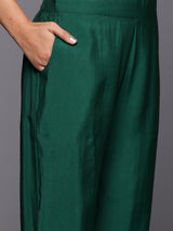 Green Solid Silk Blend Straight Kurta With Trousers & Dupatta