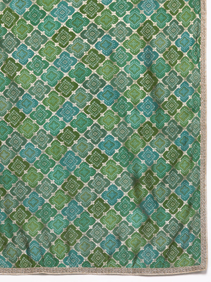 Green Solid Silk Blend Straight Kurta With Trousers & Dupatta