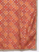 Rust Solid Silk Blend Straight Kurta With Trousers & Dupatta