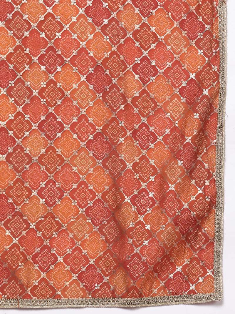 Rust Solid Silk Blend Straight Kurta With Trousers & Dupatta
