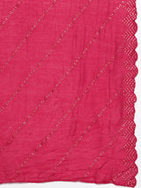 Pink Solid Silk Blend Straight Kurta With Trousers & Dupatta