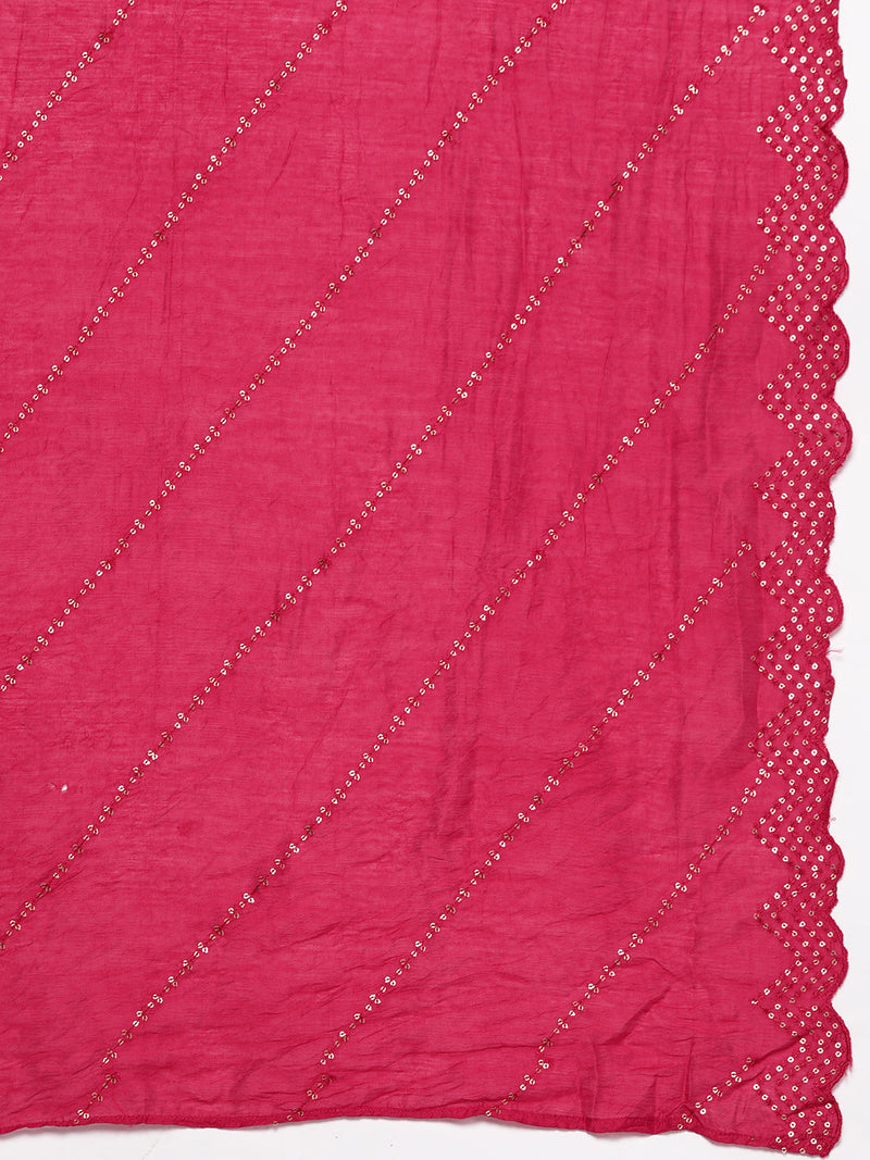 Pink Solid Silk Blend Straight Kurta With Trousers & Dupatta