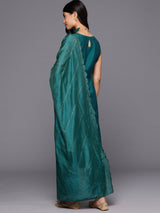 Teal Solid Silk Blend Straight Kurta With Trousers & Dupatta
