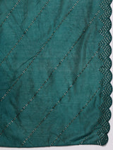 Teal Solid Silk Blend Straight Kurta With Trousers & Dupatta