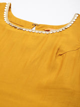 Mustard Solid Silk Blend Straight Kurta With Trousers & Dupatta