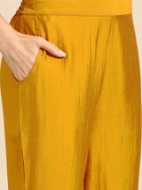 Mustard Solid Silk Blend Straight Kurta With Trousers & Dupatta