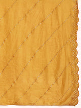 Mustard Solid Silk Blend Straight Kurta With Trousers & Dupatta