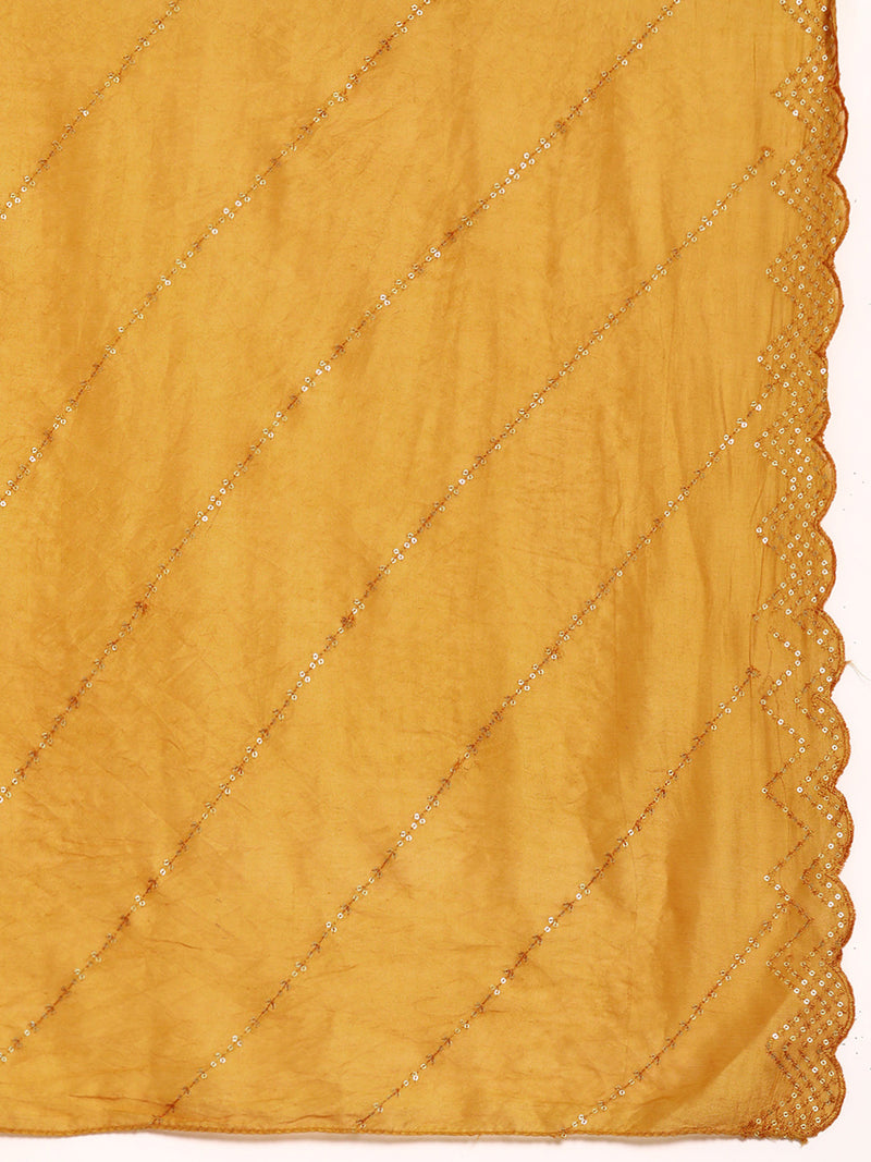 Mustard Solid Silk Blend Straight Kurta With Trousers & Dupatta