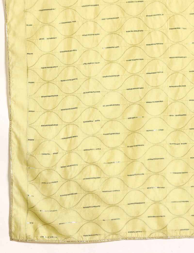 Green Yoke Design Silk Blend Straight Kurta With Trousers & Dupatta