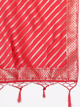 Red Solid Silk Blend Straight Kurta With Trousers & Dupatta