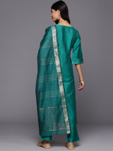 Rama Green Solid Silk Blend Straight Kurta With Trousers & Dupatta