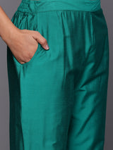 Rama Green Solid Silk Blend Straight Kurta With Trousers & Dupatta