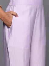 Lavender Yoke Design Silk Blend Straight Kurta With Trousers & Dupatta
