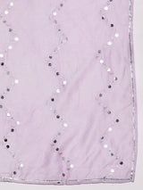 Lavender Yoke Design Silk Blend Straight Kurta With Trousers & Dupatta